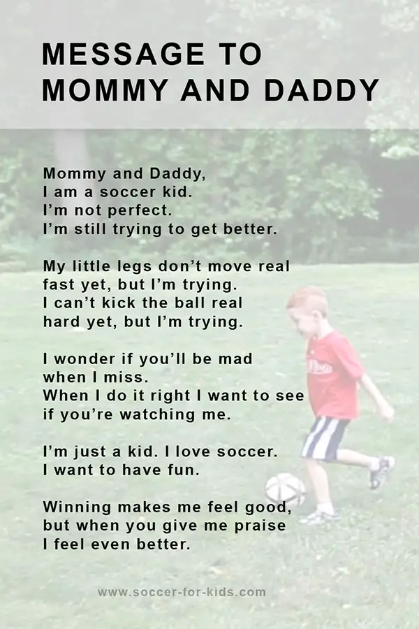 Message to soccer parents from kid